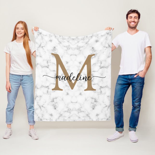Moderne Marmor Gold Mädchenhaft Skript Monogramm Fleecedecke (Beispiel)