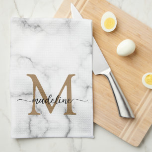 Moderne Marmor Gold Mädchenhaft Skript Monogramm Geschirrtuch