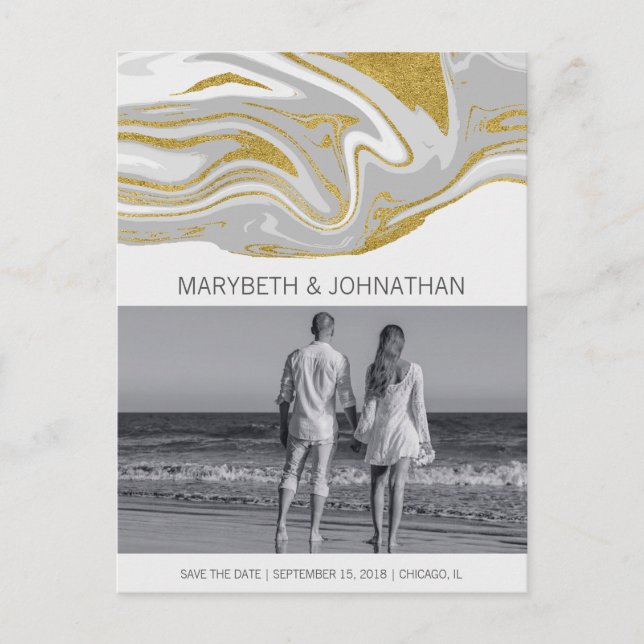 Moderne Marmor & Gold Save the Date Foto Postkarte (Vorderseite)