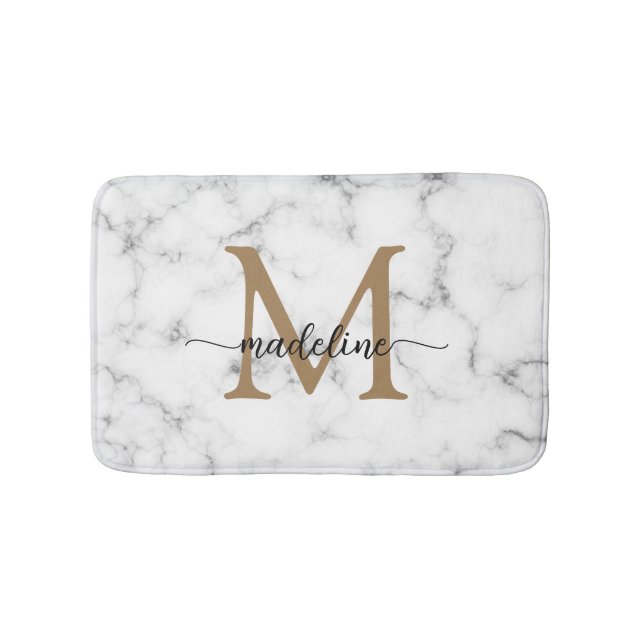 Moderne Marmor-Gold-Schrift-Monogramm Mädchen Badematte (Vorderseite)