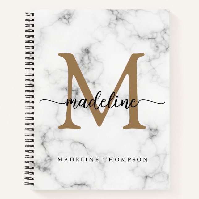 Moderne Marmor-Gold-Schrift-Monogramm Mädchen Notizbuch (Vorderseite)