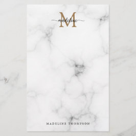 Moderne Marmor-Gold-Schrift-Monogramm Mädchenhaft Briefpapier