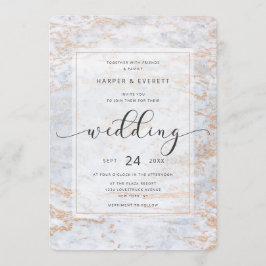 Moderne Marmor in Dusty Blue mit Kupferhochzeit Einladung