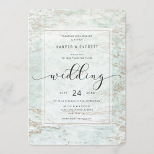 Moderne Marmor in Minze mit Rose Gold Hochzeit Einladung