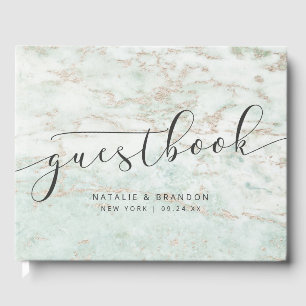 Moderne Marmor in Minze mit Rose Gold Hochzeit Gästebuch