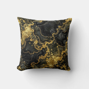 Moderne Marmor-Optik in Schwarz + Gold Luxus Kissen
