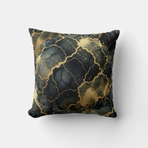 Moderne Marmor-Optik Schwarz + Gold Luxus Kissen