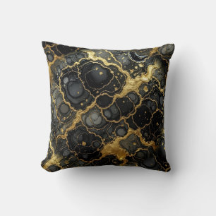 Moderne Marmor-Optik Schwarz + Gold Luxus Kissen