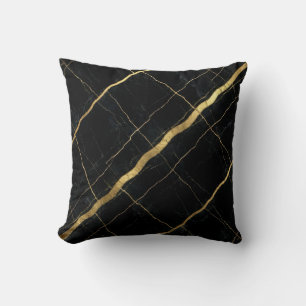 Moderne Marmor-Optik Schwarz + Gold Luxus  Kissen