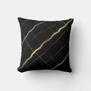 Moderne Marmor-Optik Schwarz + Gold Luxus  Kissen