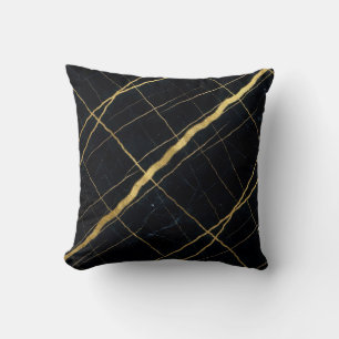 Moderne Marmor-Optik Schwarz + Gold Luxus  Kissen