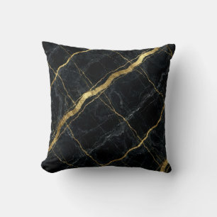 Moderne Marmor-Optik Schwarz + Gold Luxus  Kissen