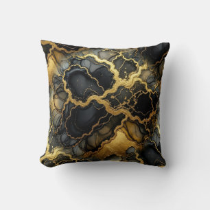 Moderne Marmor-Optik Schwarz + Gold Luxus Kissen