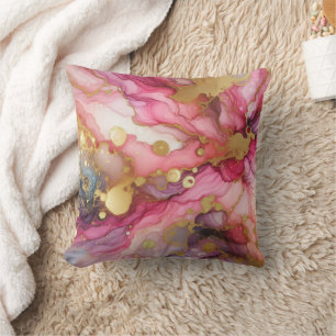 Moderne Marmor-Rosa + Gold Luxus-Alkohol-Tinte Kissen
