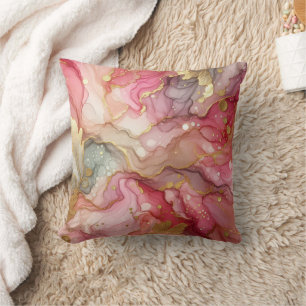 Moderne Marmor-Rosa + Gold Luxus-Alkohol-Tinte Kissen