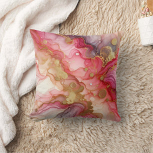 Moderne Marmor-Rosa + Gold Luxus-Alkohol-Tinte Kissen