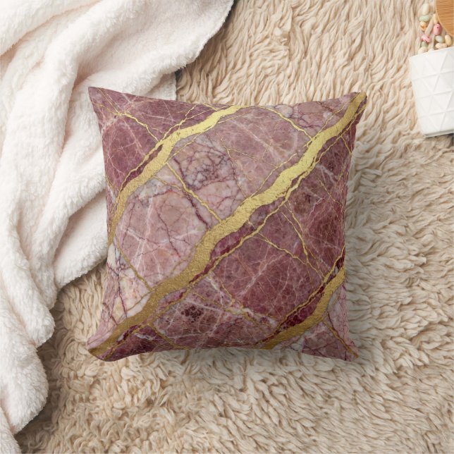 Moderne Marmor-Rosa + Gold Luxus  Kissen (Decke)