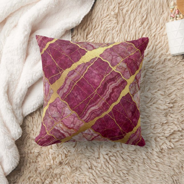 Moderne Marmor-Rosa + Gold Luxus  Kissen (Decke)