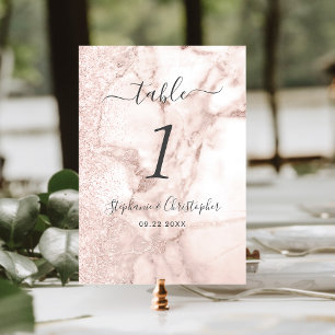 Moderne Marmor-Roségold-Glitter-Hochzeit Tischnummer