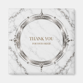 Moderne Marmor Silber Quadrat Geschenkbox Etikett Magnet
