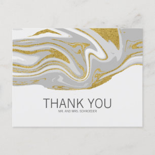 Moderne Marmor und Gold Hochzeit Danke Postcard Postkarte