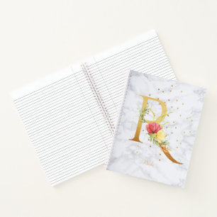 Moderne Marmor-Wasserfarbe Gold-Monogramm Buchstab Notizbuch