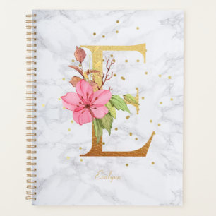 Moderne Marmor-Wasserfarbe Gold-Monogramm Buchstab Planer