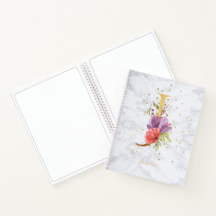Moderne Marmor-Wasserfarbe Golden Monogramm Buchst Notizbuch