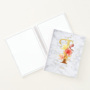 Moderne Marmor-Wasserfarbe Golden Monogramm Buchst Notizbuch