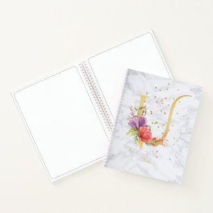 Moderne Marmor-Wasserfarbe Golden Monogramm Buchst Notizbuch