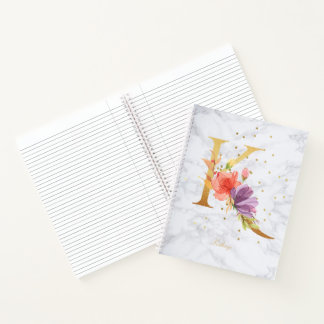 Moderne Marmor-Wasserfarbe Golden Monogramm Buchst Notizbuch