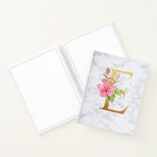 Moderne Marmor-Wasserfarbe Golden Monogramm Buchst Notizbuch