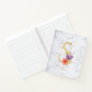 Moderne Marmor-Wasserfarbe Golden Monogramm Buchst Notizbuch