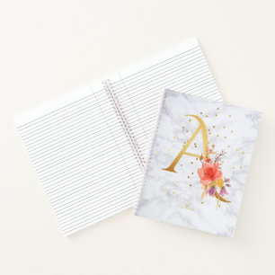 Moderne Marmor-Wasserfarbe Goldene Monogramm Buchs Notizbuch