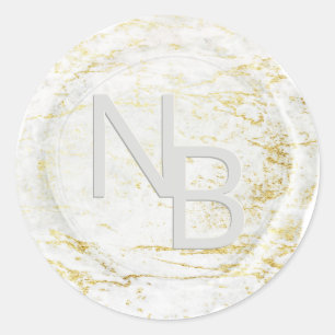 Moderne Marmor Weiße Monogramm-Wachssiegel-Aufkleb Runder Aufkleber