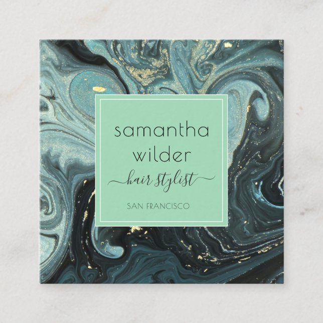 Moderne Marmorhair Stylist Square Business Card Quadratische Visitenkarte (Vorderseite)