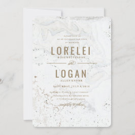 Moderne Marmorhochzeit | Gold Einladung