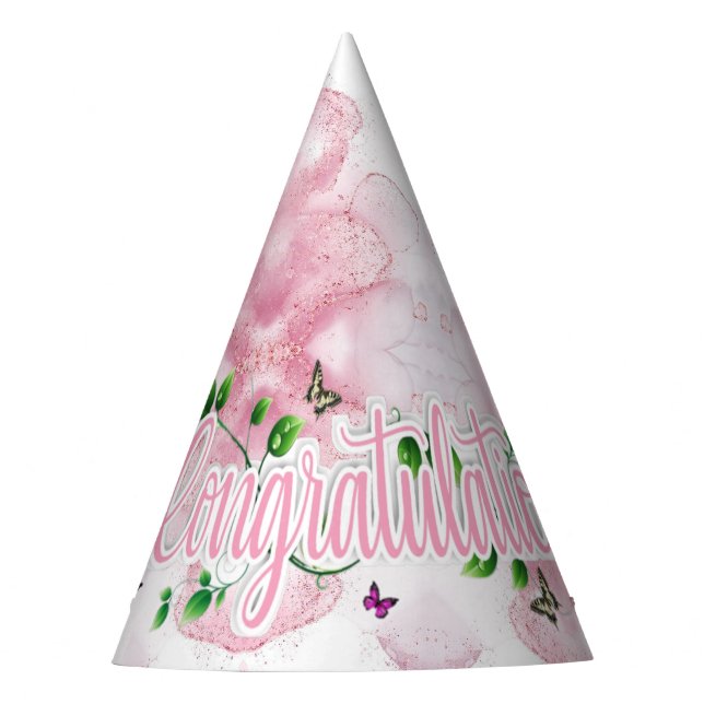 Moderne Marmorrosa Herzlichen Glückwunsch Party Ha Partyhütchen (Vorderseite)