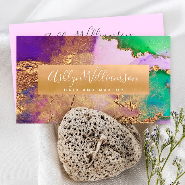 Moderne Marmorwasserfarbe, goldfarbenes lila Aquar Visitenkarte (Von Creator hochgeladen)