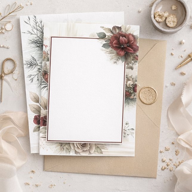 Moderne Maroon Floral Blank Hochzeit Einladung (Von Creator hochgeladen)