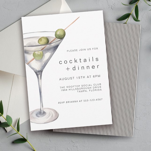 Moderne Martini-Cocktails und Party zum Abendessen Einladung (Available in both printed and digital download formats.)