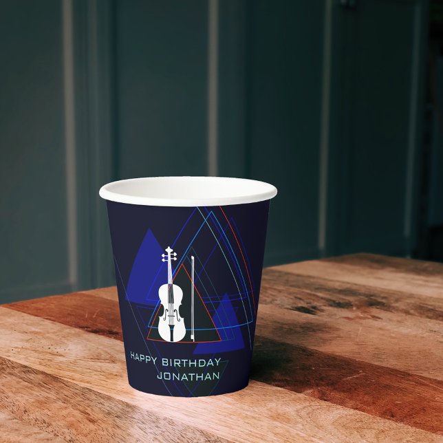 Moderne & maskuline Navy Blauer Musik Geige Geburt Pappbecher (Von Creator hochgeladen)