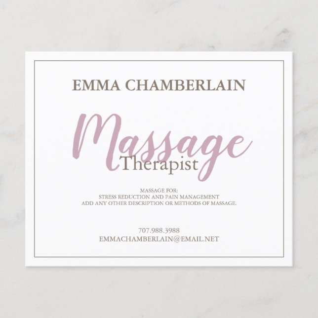 Moderne Massage Therapeut Script Blush Pink Script Flyer (Vorne)