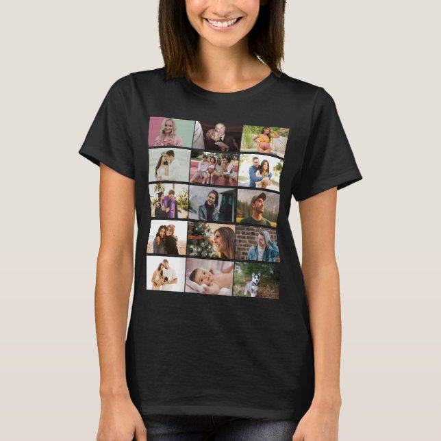 Moderne, maßgeschneiderte 12-Foto Collage-Familie  T-Shirt (Vorderseite)