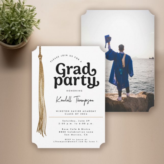 Moderne, maßgeschneiderte Bildverarbeitungspartei Einladung (Custom photo grad party invitation template)