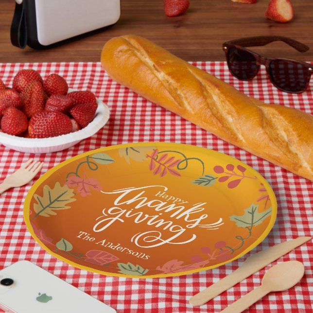 Moderne, maßgeschneiderte Herbstblätter Happy Than Pappteller (Picknick)