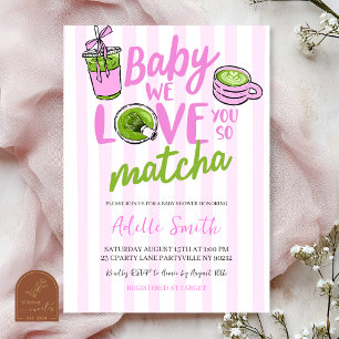 Moderne Matcha-Baby-Shower-Einladung mit rosa Stre Einladung