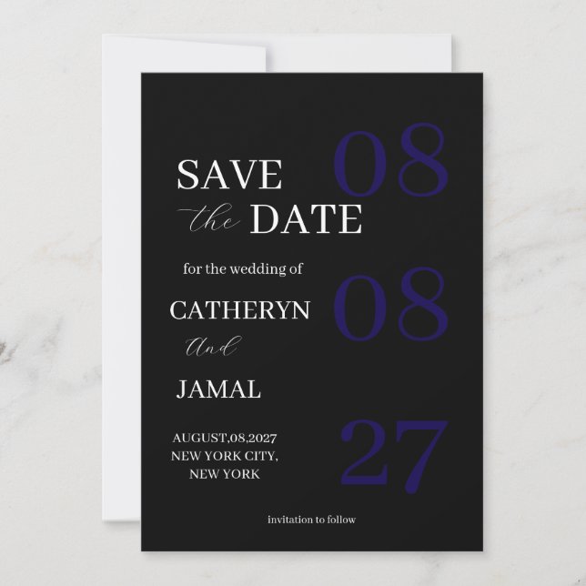 Moderne Matt-Schwarze Minimalistische Save The Dat Save The Date (Vorderseite)