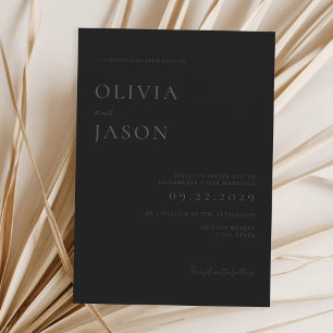 Moderne Matte Black Minimal Hochzeit Einladung