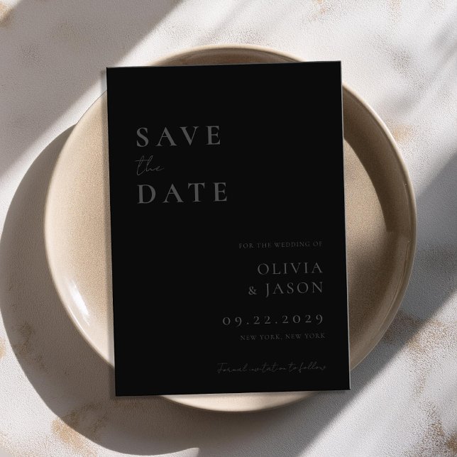 Moderne Matte Black Minimal Hochzeit Save The Date (Von Creator hochgeladen)